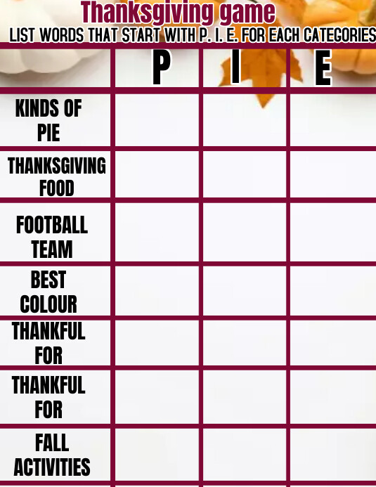 Thanksgiving game design template Flyer (US Letter)