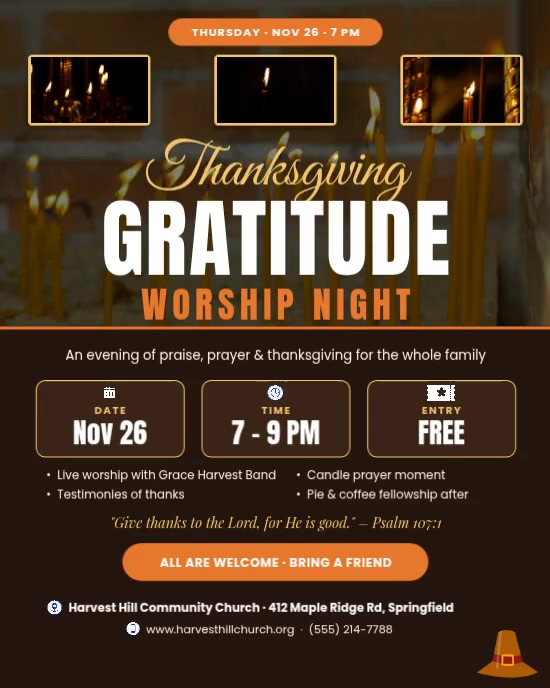 Thanksgiving Gratitude Worship Night Template | PosterMyWall