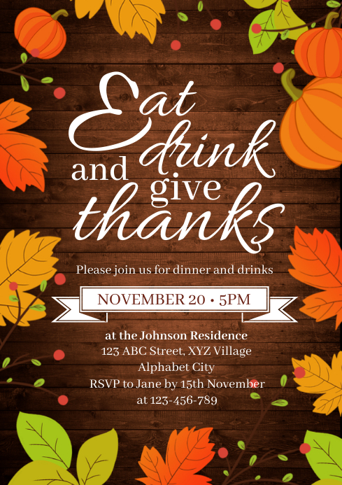 Thanksgiving Invitation Template | PosterMyWall