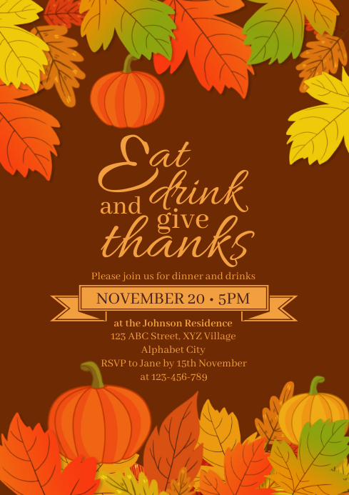 Thanksgiving Invitation Template | PosterMyWall