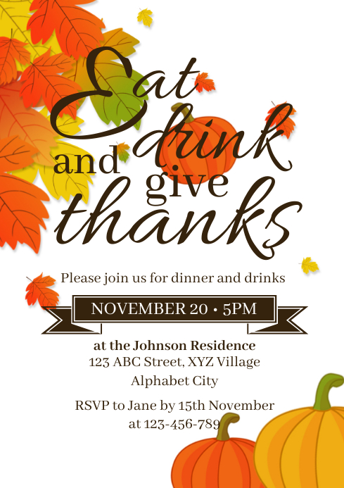 Thanksgiving Invitation Template | PosterMyWall