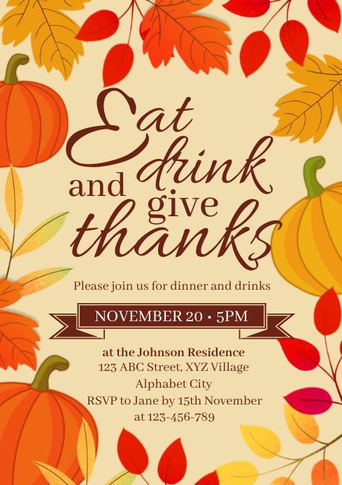 Thanksgiving Invitation Template | PosterMyWall