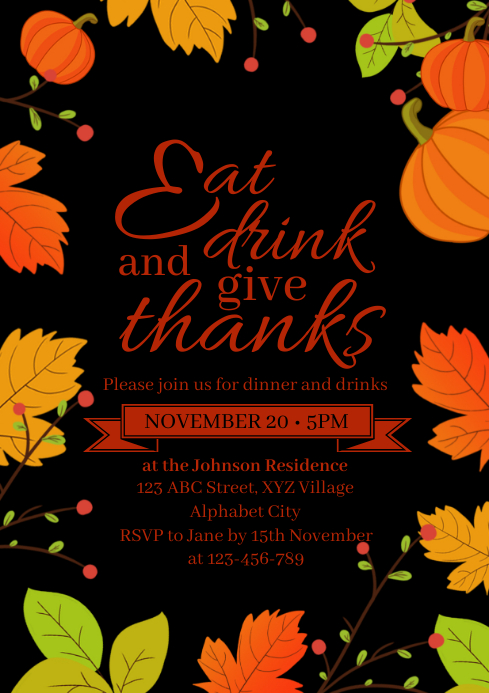 Thanksgiving Invitation Template | PosterMyWall