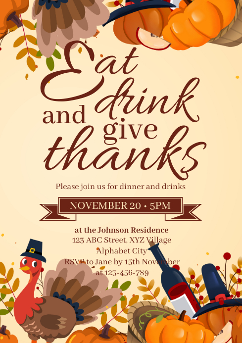 Copy of Thanksgiving Invitation Template | PosterMyWall
