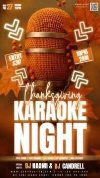 Orange Thanksgiving karaoke night เรื่องราวบน Instagram Template