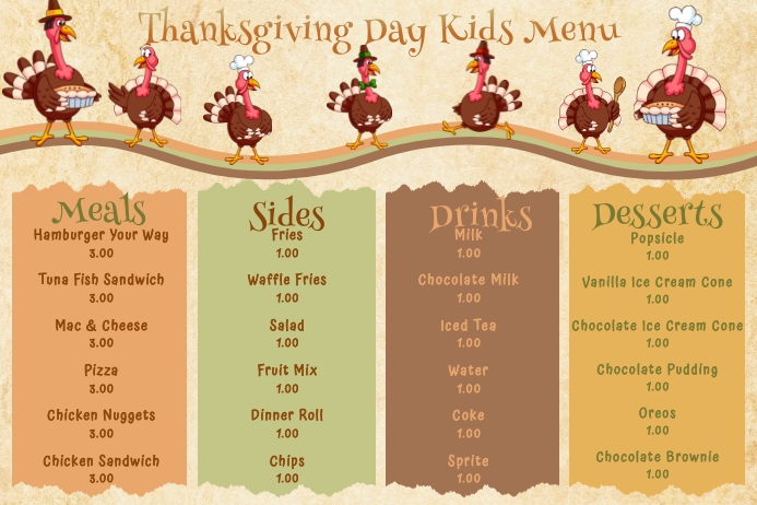 Thanksgiving Kids Menu Template | PosterMyWall