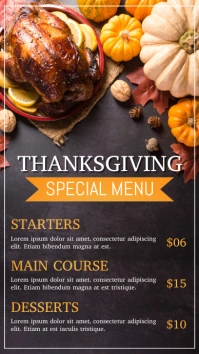 thanksgiving menu, thanksgiving , fall menu Digital Display (9:16) template