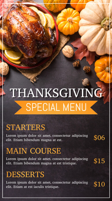 thanksgiving menu, thanksgiving , fall menu 数字显示屏 (9:16) template