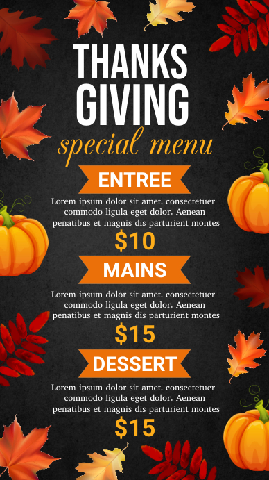 thanksgiving menu, thanksgiving , fall menu Digitale display (9:16) template