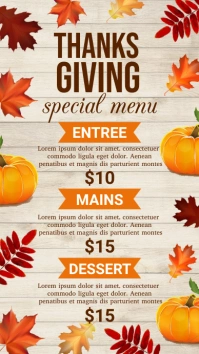thanksgiving menu, thanksgiving , fall menu Digital Display (9:16) template