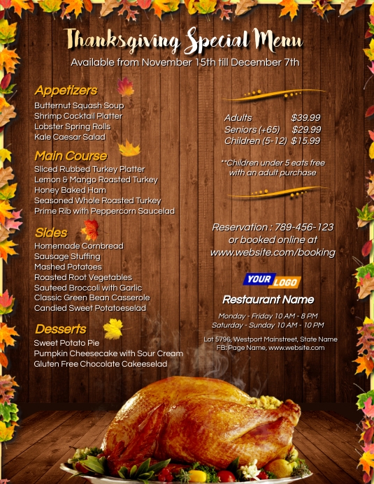 Thanksgiving menu card design Flyer (US Letter) template