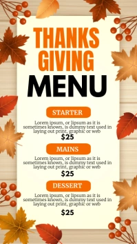 thanksgiving menu Digital Display (9:16) template