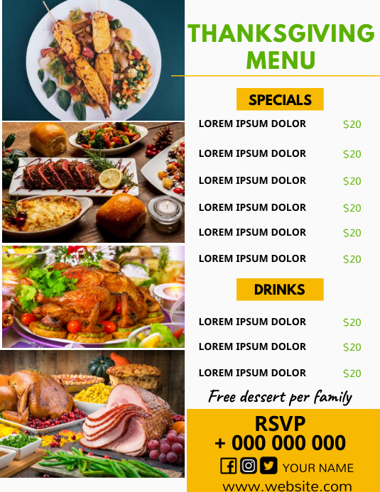 Thanksgiving menu Flyer (US-Letter) template