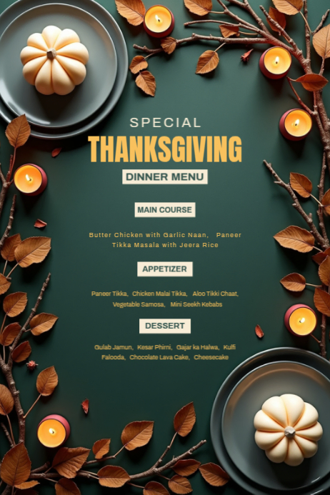 Thanksgiving menu Template | PosterMyWall