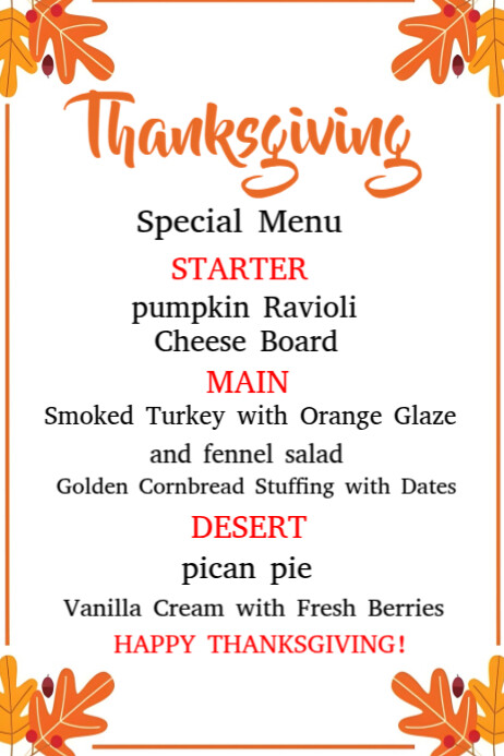 Thanksgiving menu Template | PosterMyWall
