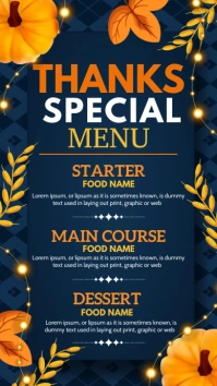 thanksgiving menu Digital Display (9:16) template
