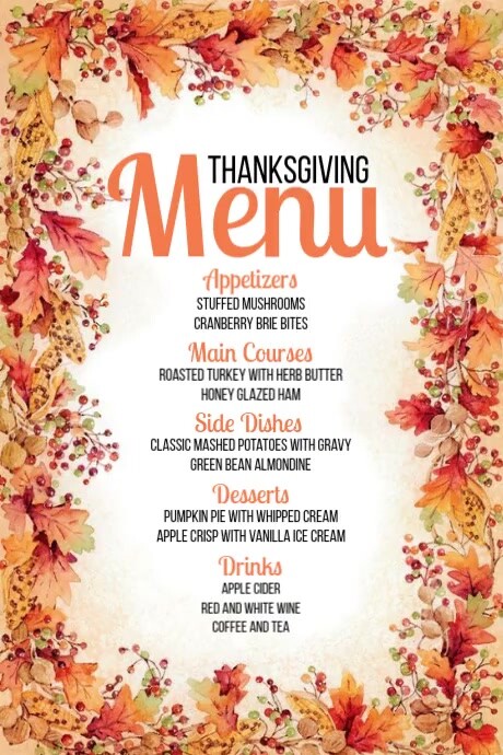 Thanksgiving Menu Template | PosterMyWall