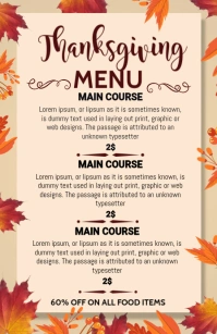 thanksgiving menu Demi-page de format Wide template