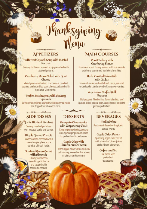 Normal Thanksgiving Menu Thanksgiving Menu Ideas Printable Template | PosterMyWall