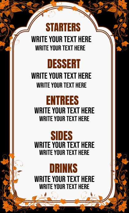 Thanksgiving menu list design template US Legal