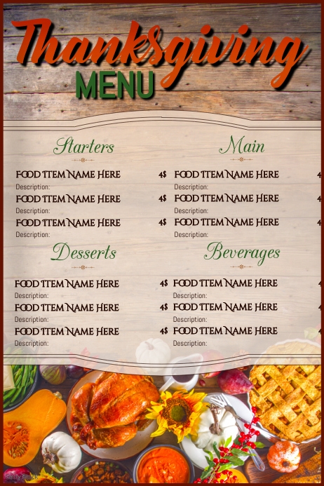 Thanksgiving Menu Restaurant Card Template Poster