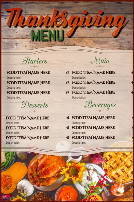 Thanksgiving Menu Restaurant Card Template | PosterMyWall