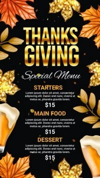thanksgiving menu video Affichage numérique (9:16) template