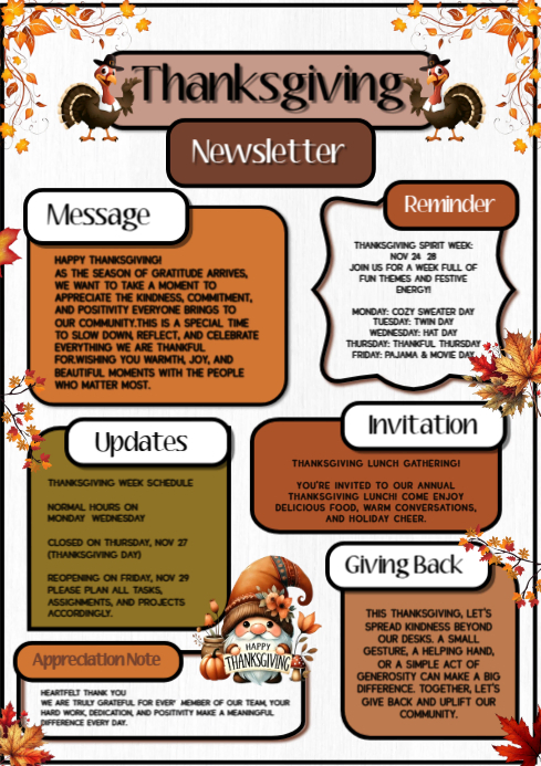 Thanksgiving Newsletter A4 Template.