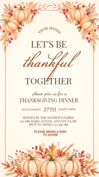 White Thanksgiving Dinner Invitation Instagram Story Template