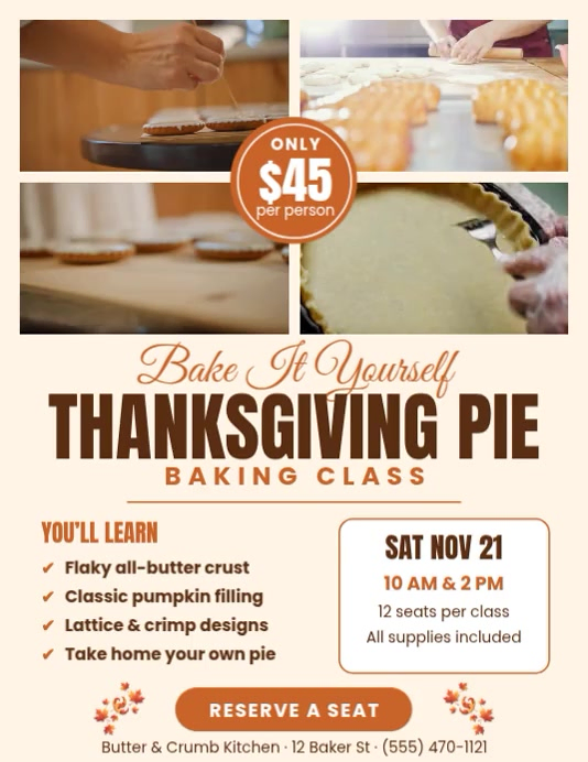 Thanksgiving Pie Baking Class Template | PosterMyWall