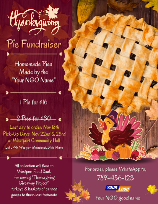 Thanksgiving Pie Fundraiser Flyer Design Template | PosterMyWall