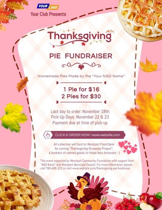 Thanksgiving Pie Fundraiser Flyer Design template