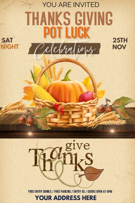 thanksgiving pot luck poster Póster template