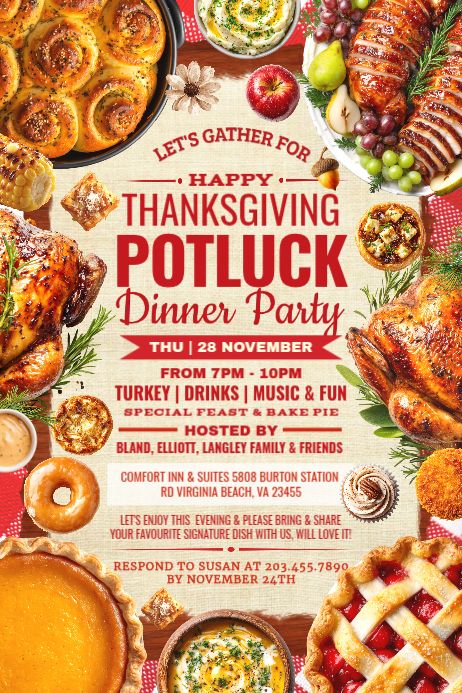 Thanksgiving Potluck Dinner Party Template | PosterMyWall