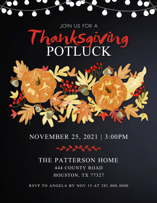 Thanksgiving Potluck Invitation ใบปลิว (US Letter) template