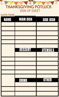 Thanksgiving potluck sign up sheet design US Legal template