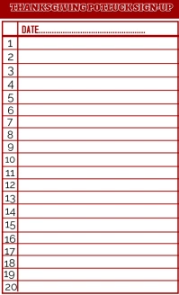 Thanksgiving potluck sign up sheet design US Legal template