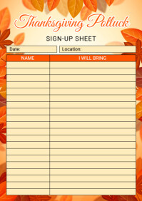 Thanksgiving Potluck Sign-Up Sheet A4 template