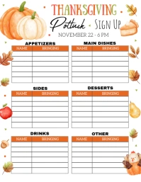 Thanksgiving Potluck Sign Up Sheet EDITABLE Folder (US Letter) template