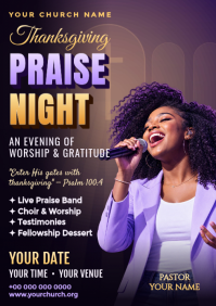 Purple Thanksgiving Praise Night A4 Template