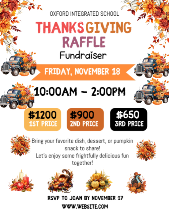 Thanksgiving Raffle Fundraiser Instagram Portrait Template | PosterMyWall