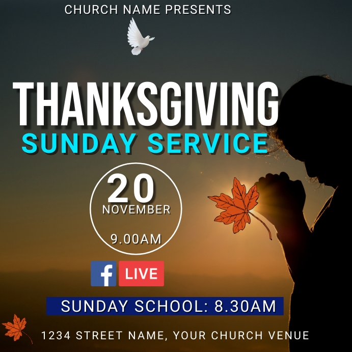 Thanksgiving Service, worship, bible Template Square (1:1)