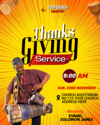 Yellow Church Thanksgiving Service Instagram Portrait Template