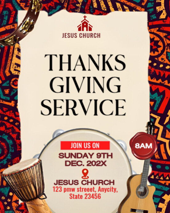 Thanksgiving Service Flyer | Church Praise & Worship Invite Template ...