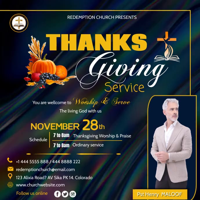 thanksgiving service flyer design template Instagram-Beitrag