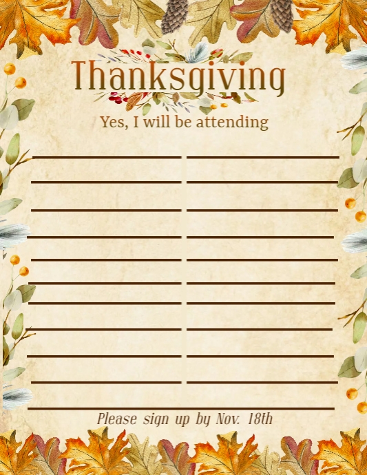 Copy of Thanksgiving Sign Up Sheet PosterMyWall