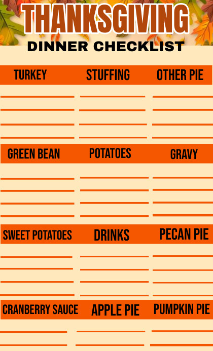 Thanksgiving sign up sheet design US Legal template