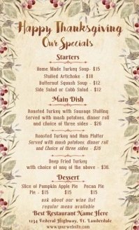 Thanksgiving Specials Menu US Legal template