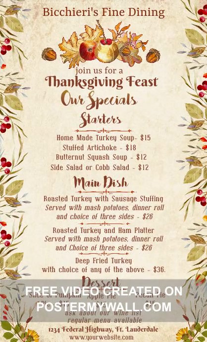 Thanksgiving Specials Menu US Legal Template | PosterMyWall