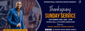 Purple Thanksgiving Sunday Service รูปปกบน Facebook Template